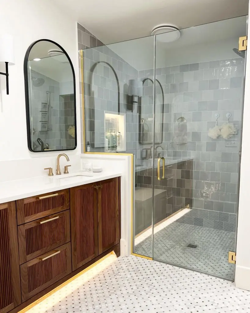 bathroom cabinets with lovely stain and beautifully painted walls