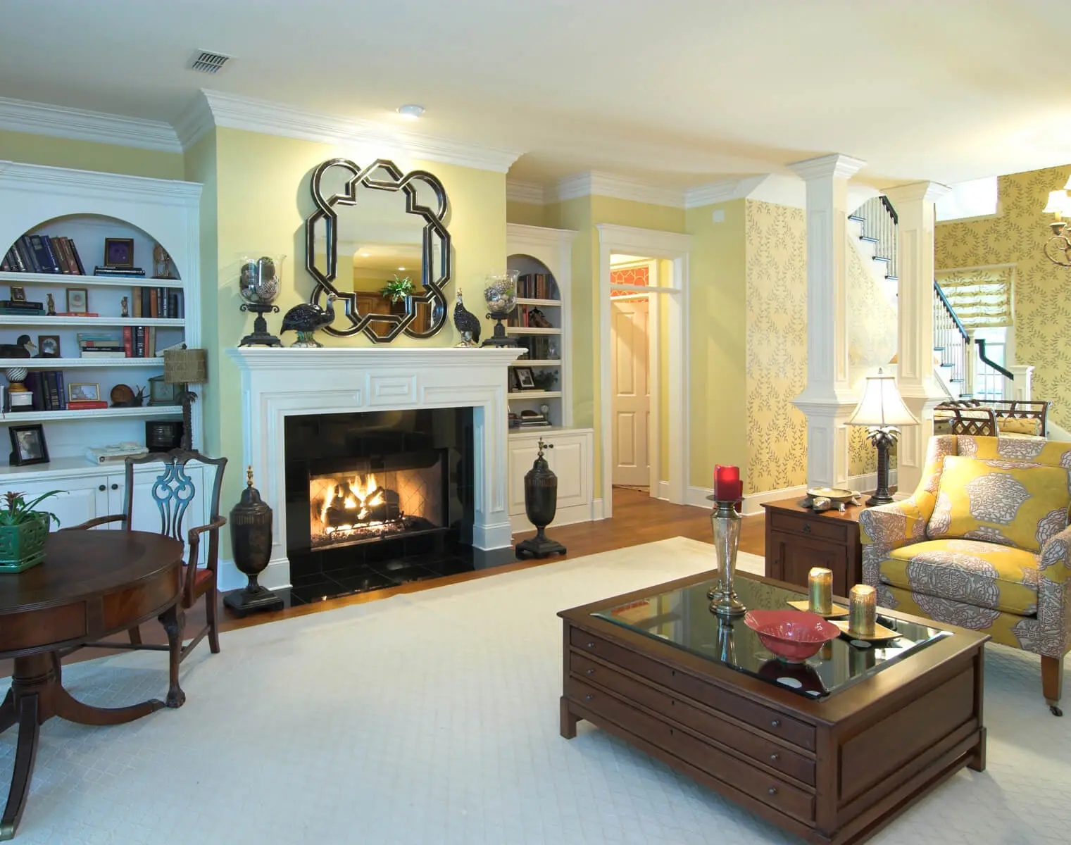 Living room interior painting with fireplace in Nichols Hills, OK