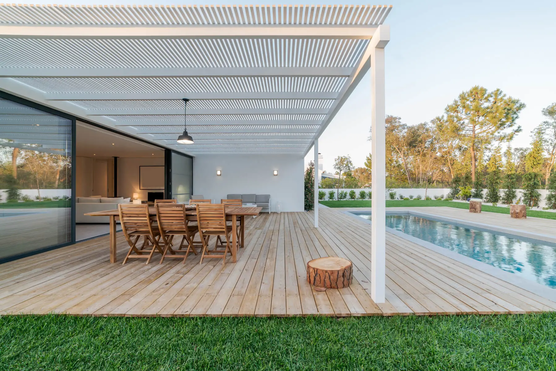 service-area-nichols-hils-ok Modern wooden deck with outdoor dining area and pool in Oklahoma City, OK