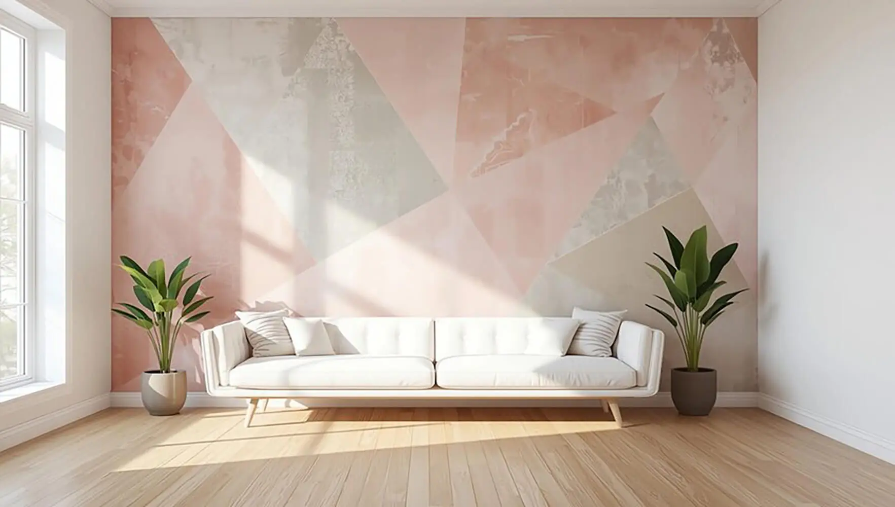 Modern living room with soft neutral wall colors showing the best paint finish for each room in your home, balanced sheen, natural light, and clean interior design.