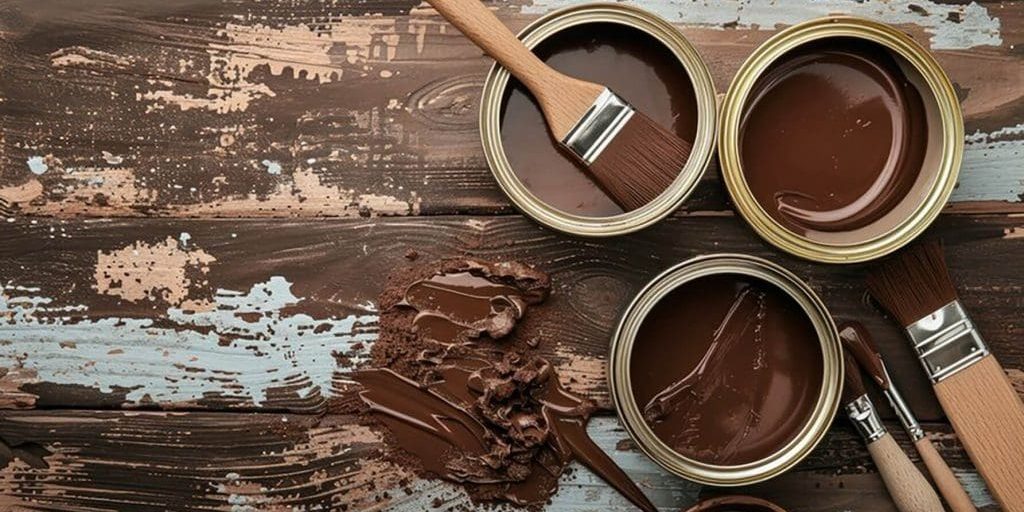 Open paint cans and brushes showing water based and oil based paint used for house painting on wood surfaces